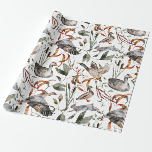 Papel De Presente Queda de Aquarela Foliage Autumn Mallard Duck Gees