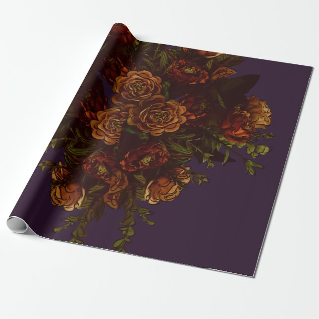 Papel De Presente Queda Roxo Laranja Rústico Casamento Elegante Góti (Desenrolado)