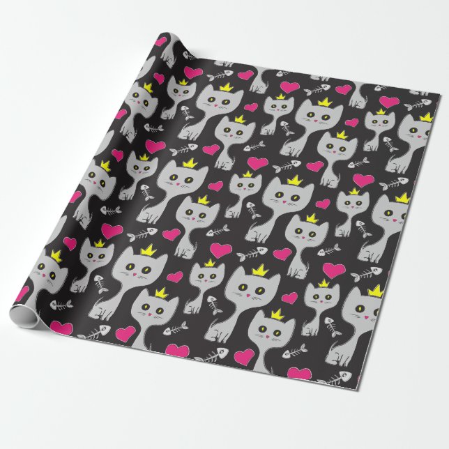 Papel De Presente Queen Cat Pattern (Desenrolado)