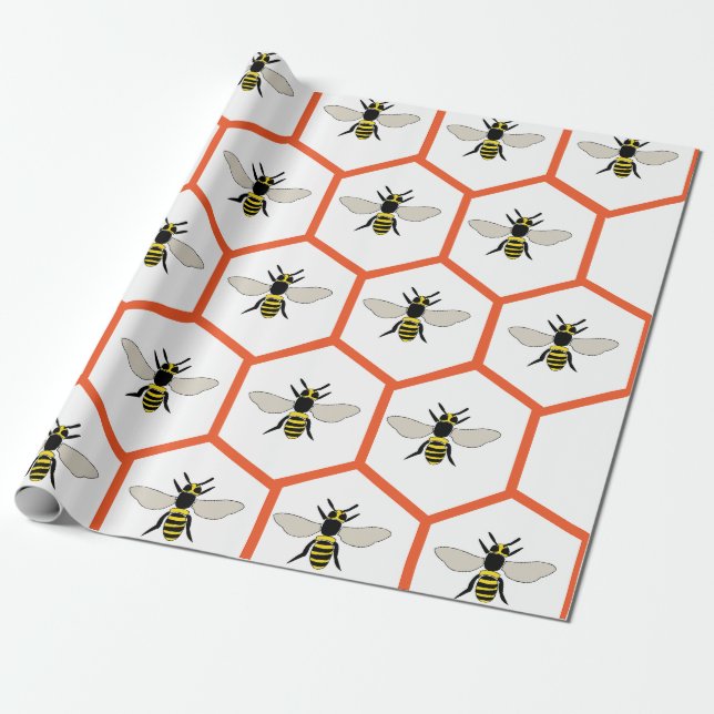 Papel De Presente Querida Bee Honeycomb Chá de fraldas de aniversári (Desenrolado)