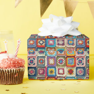 Papel De Presente Quilt Quadrado de Vovó Multicolorido Crocheted