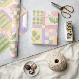 Papel De Presente Quilt Xadrez Rosa Verde Pastel Feminino Fazenda