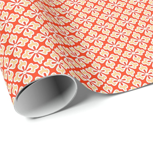 Papel De Presente Quimono, impressão, pêssego e laranja-mandarino (Ponta do rolo)