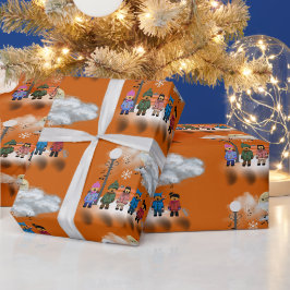 Papel De Presente Quintet festivo sobre o Natal Laranja Queimado