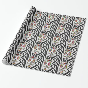 Papel De Presente RAB Rockabilly Açúcar Caveira em Estampa de Zebra