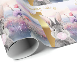 Papel De Presente Rabbit 1º aniversário soprando goma-rosa