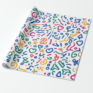 Papel De Presente Rabisco divertido formas vibrantes coloridas