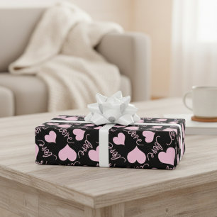 Papel De Presente Rabiscos de Coração Rosa Caprichosos Roteiro de Am
