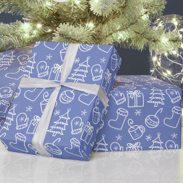 Papel De Presente Rabiscos de Natal Azul-Púrpura Azul-Escápsulas