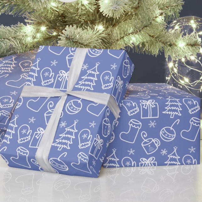 Papel De Presente Rabiscos de Natal Azul-Púrpura Azul-Escápsulas (Criador carregado)