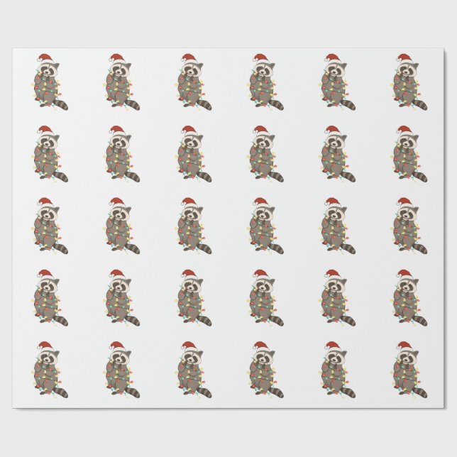 Papel De Presente Raccoon Felry Christmas Lights Santa Hat Xmas Snow (Aberto)