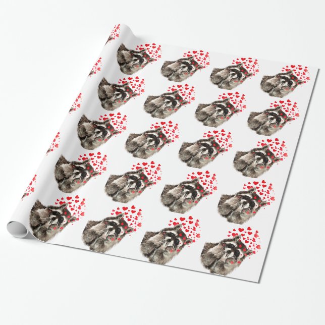Papel De Presente Raccoon soprando Kisses Watercolor (Desenrolado)