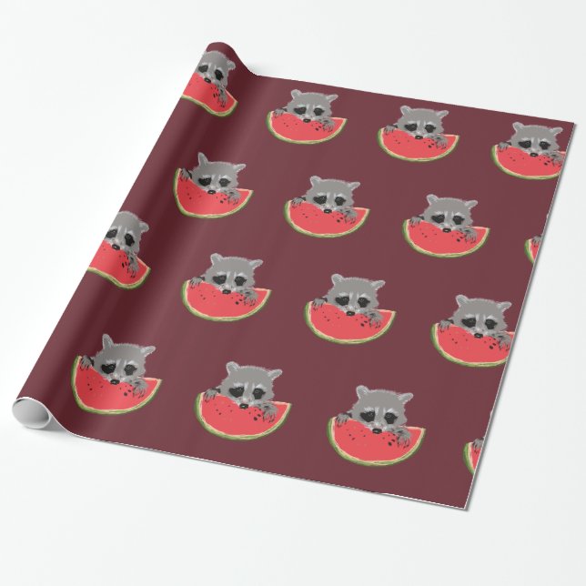 Papel De Presente Raccoon Watermelon (Desenrolado)