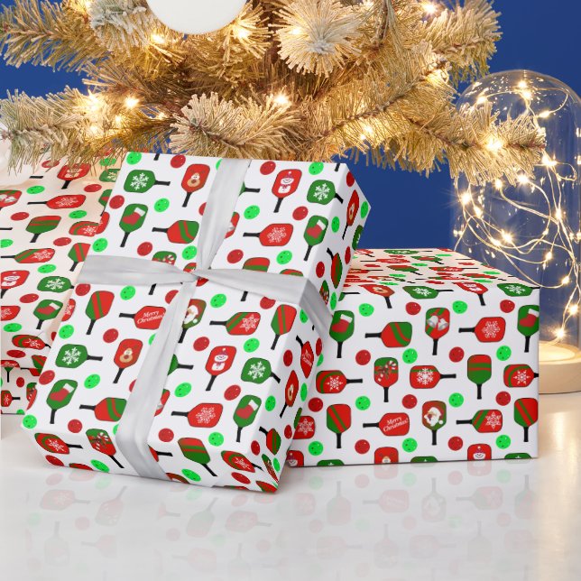 Papel De Presente Racetes de Pickleball de Natal Verde e Vermelho Fe (Feriados)