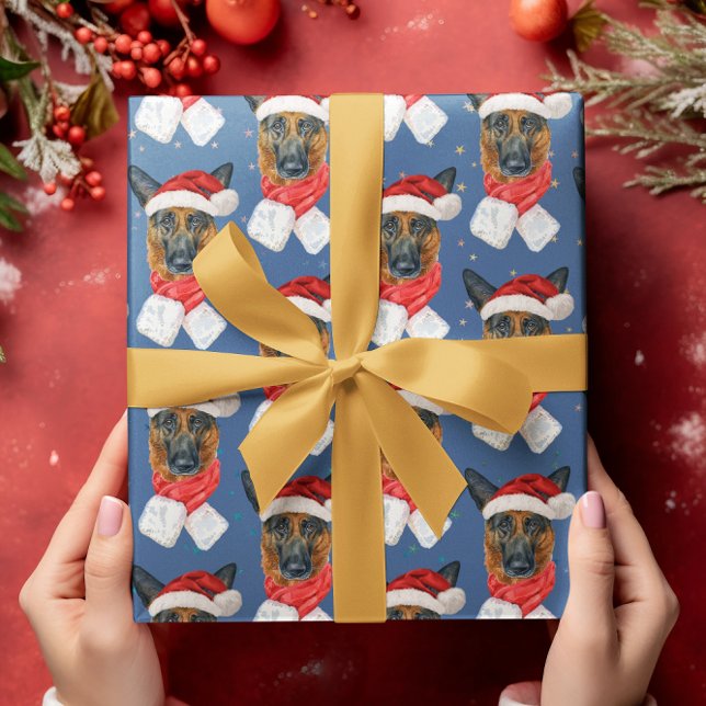 Papel De Presente Rações de Cachorros de Aquarela de Natal german sh (Criador carregado)