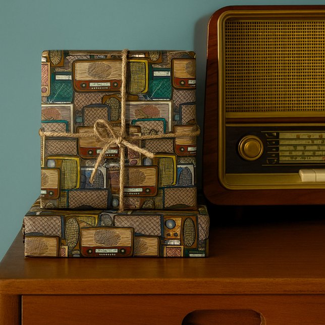 Papel De Presente Rádio Antigo Vintage Retro Meados do Século (Criador carregado)