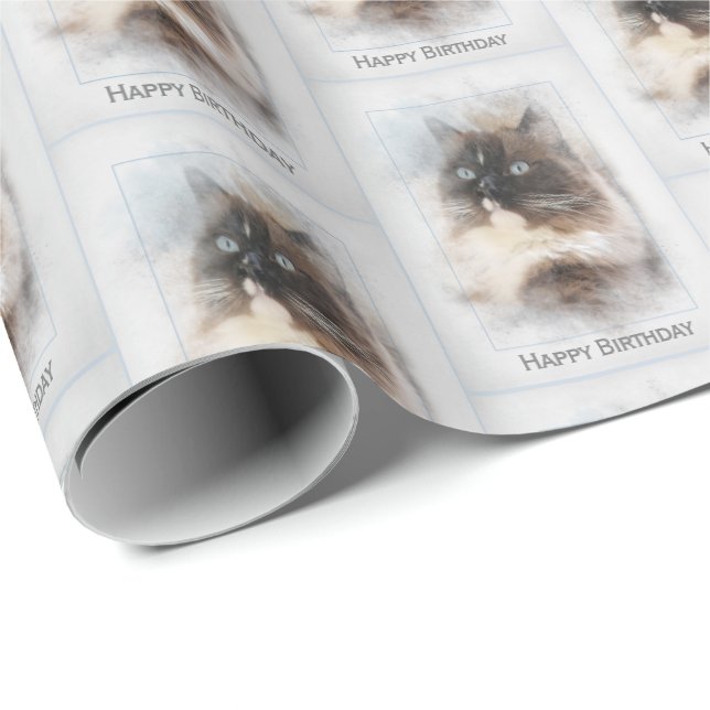 Papel De Presente Ragdoll Cat Birthday (Ponta do rolo)
