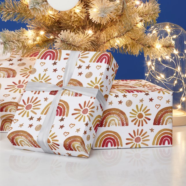 Papel De Presente Rainbow Boho Aniversário Chá de fraldas Sexo Neutr (Feriados)