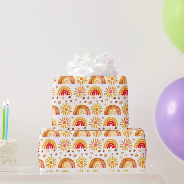 Papel De Presente Rainbow Boho Aniversário Chá de fraldas Sexo Neutr (Presentes para festas)