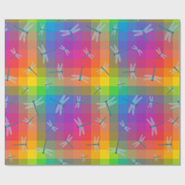 Papel De Presente Rainbow Check with Dragonflies