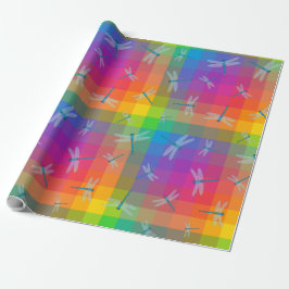 Papel De Presente Rainbow Check with Dragonflies