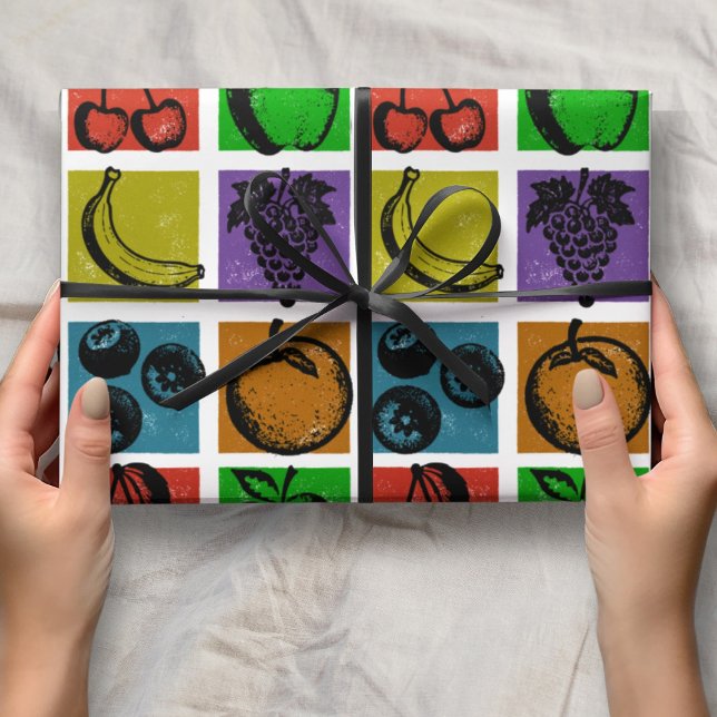 Papel De Presente Rainbow Checker Fruit Stamps Wrapping Paper (Criador carregado)
