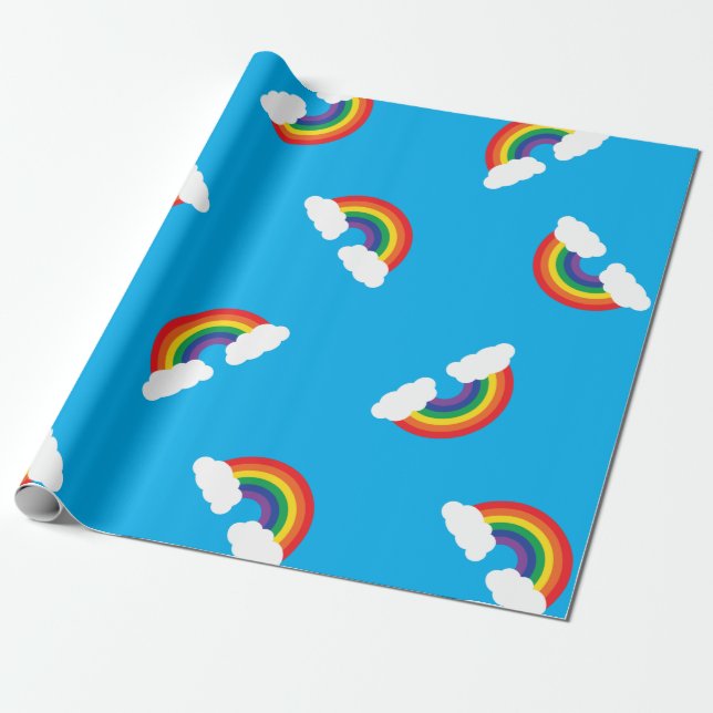 Papel De Presente Rainbow & Clouds Festa de primeiro aniversario (Desenrolado)
