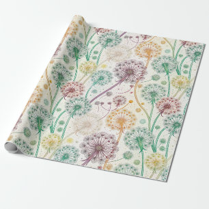 Papel De Presente Rainbow Dandelion Breeze - Whimsical Floral