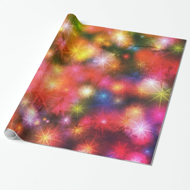 Papel De Presente Rainbow Fireworks - Estrelas de Natal Festivas Col (Desenrolado)