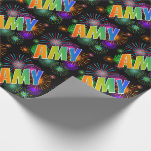 Papel De Presente Rainbow First Name "AMY" + Fireworks