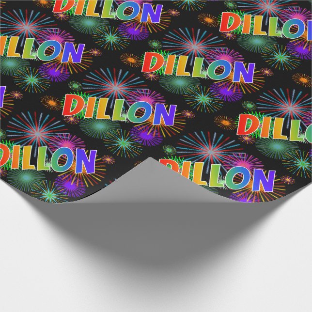 Papel De Presente Rainbow First Name "DILLON" + Fireworks (Ponta)