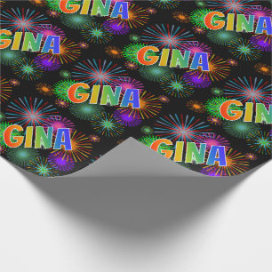 Papel De Presente Rainbow First Name "GINA" + Fireworks