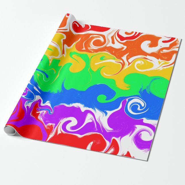 Papel De Presente Rainbow Fluid Art Birthday (Desenrolado)