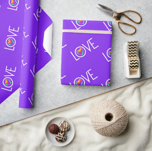 Papel De Presente Rainbow Heart Love Purple (Artesanato)