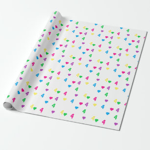Papel De Presente Rainbow Hearts 4º aniversário