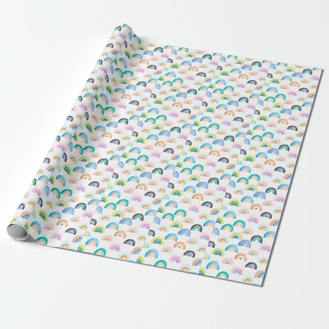 Papel De Presente Rainbow infantil, Padrão de Crianças Aquecidas. (Desenrolado)