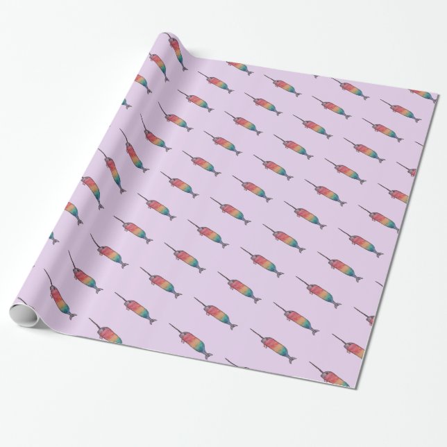 Papel De Presente Rainbow Narwhal (Desenrolado)