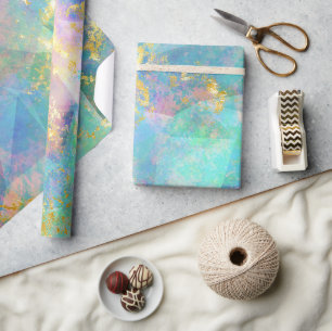 Papel De Presente Rainbow Ombre e Dourado Padrão Opal de Fogo