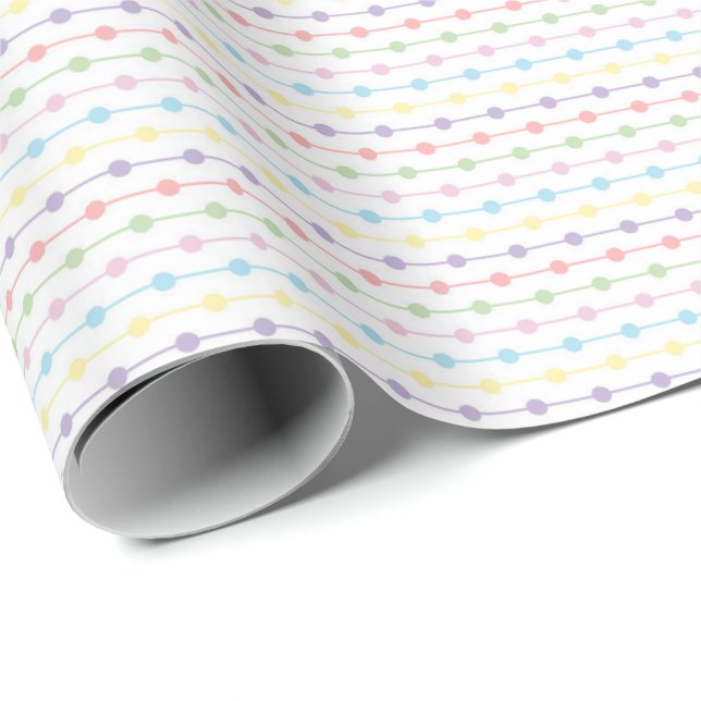 Papel De Presente Rainbow Pastel Dot Stripes for Gender Neutral  (Ponta do rolo)