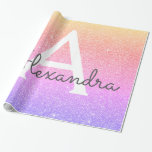 Papel De Presente Rainbow Pastel Glitter e Sparkle Monograma<br><div class="desc">Dourado, púrpura e cor-de-rosa, Pastel Ombre Faux Glitter e papel esmagador esmagador para enrolar. Este papel de embrulho de presente pode ser personalizado para incluir seu nome inicial e nome próprio para um pacote de presentes para o Chá de fraldas, Chá de panela, Festa de solteira ou Festa de aniversário...</div>