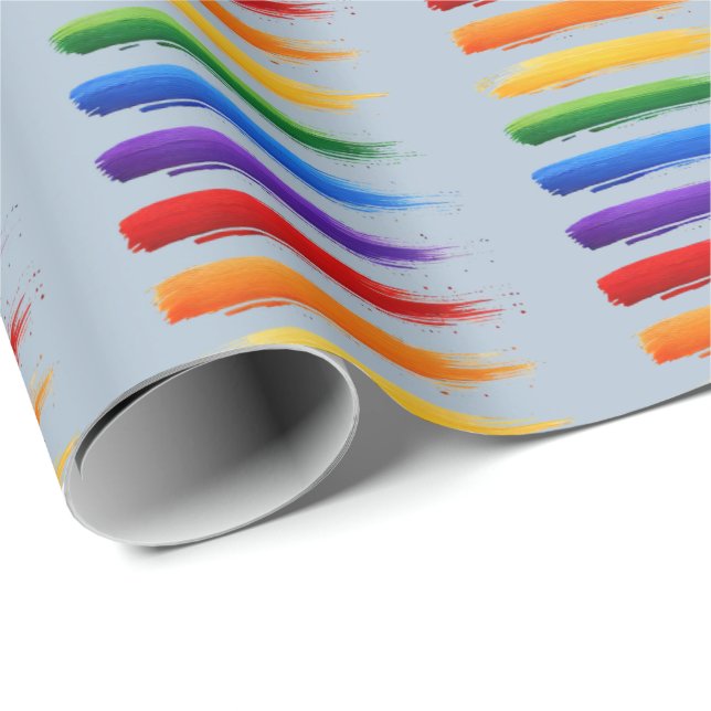 Papel De Presente Rainbow Pride Brushstrokes Gift Wrap (Ponta do rolo)
