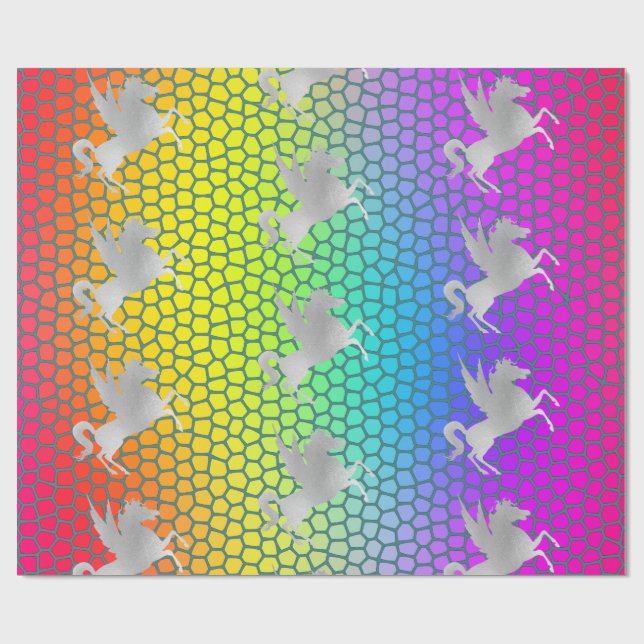 Papel De Presente Rainbow SILVER UNICORN BIRTHDAY WRAP (Aberto)