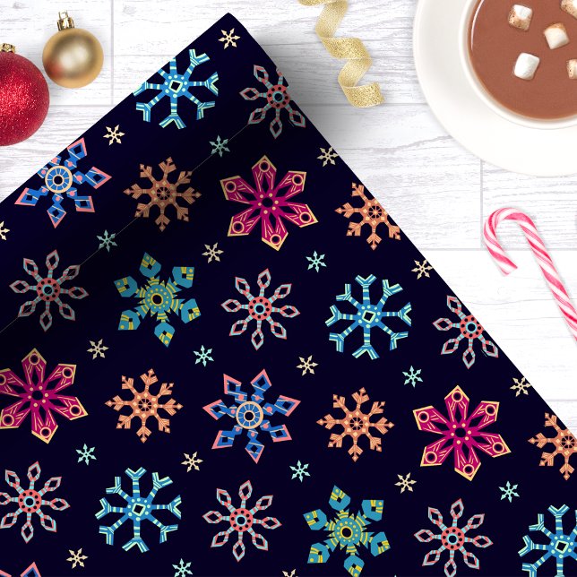 Papel De Presente Rainbow Snowflakes Marinho Natal Azul (Criador carregado)