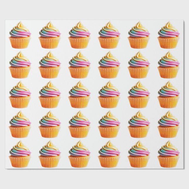 Papel De Presente Rainbow Swirl Cupcake with Colorful Wrapper (Aberto)