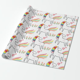 Papel De Presente Rainbow Unicorn Birthday Custom Name