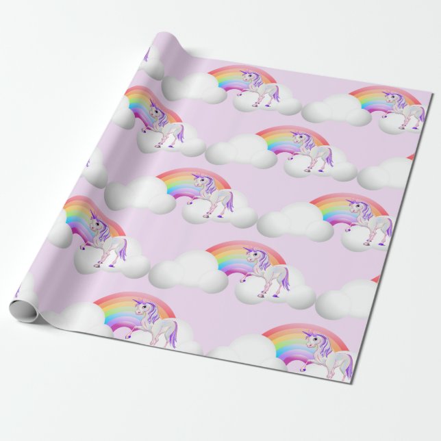 Papel De Presente Rainbow Unicorn - Coroa Mágica Roxo (Desenrolado)