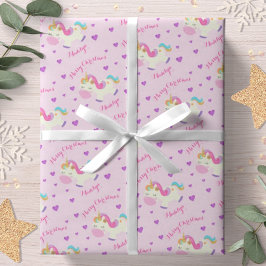 Papel De Presente Rainbow Unicorn Natal Rosa