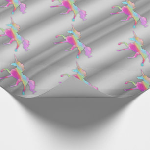 Papel De Presente Rainbow Unicorns em Prata