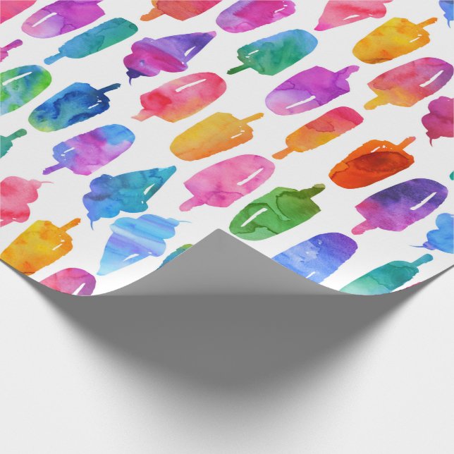 Papel De Presente Rainbow Watercolor Sorvete Cone Popsices Crianças (Ponta)