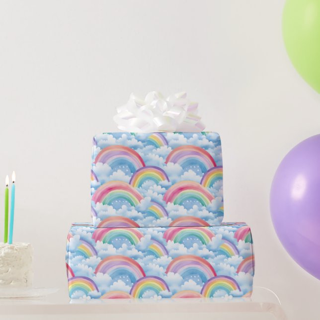 Papel De Presente  Rainbows and Clouds Pattern (Presentes para festas)